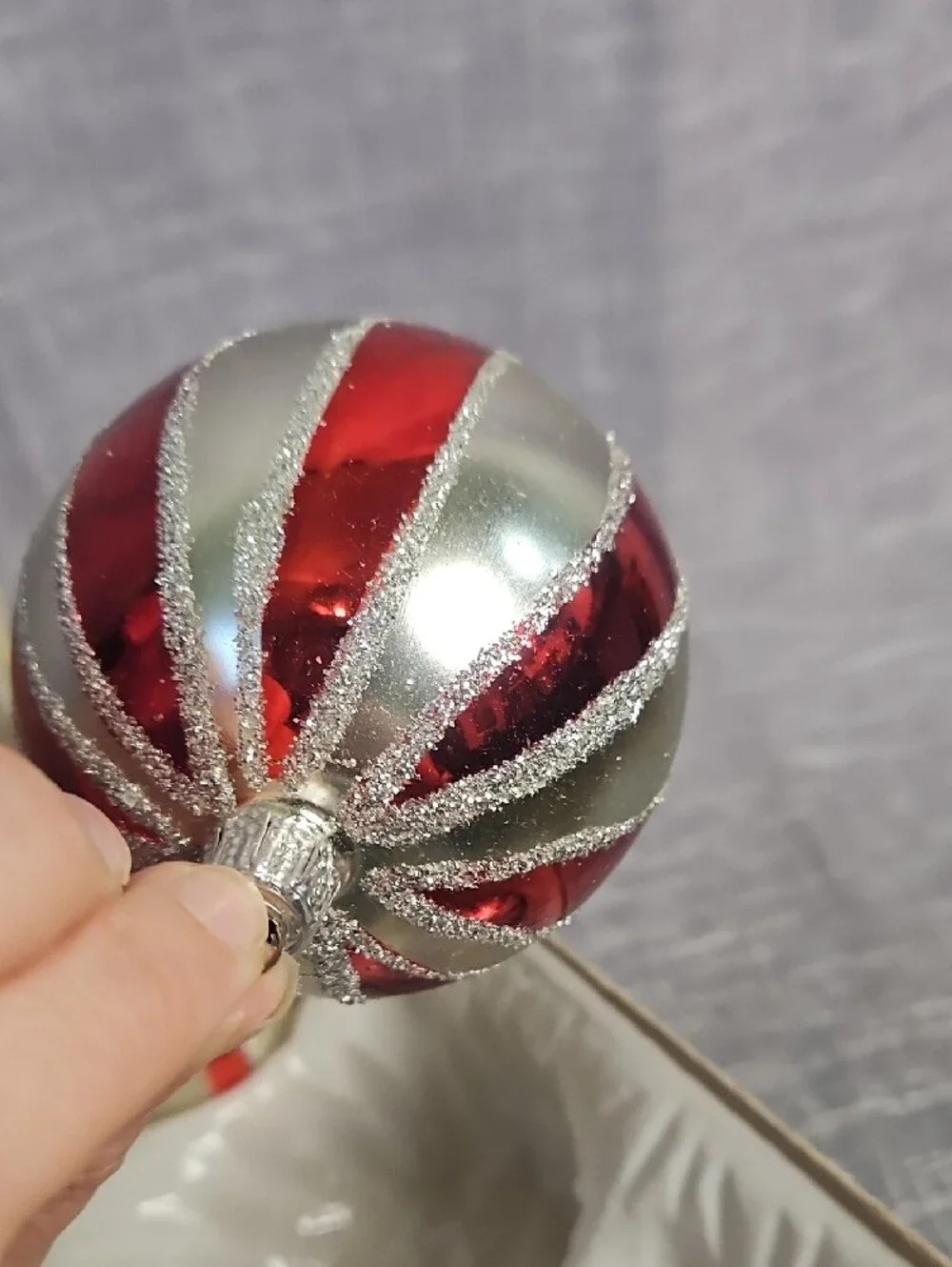 Red & Silver Striped Glass Ornament Set - 3 Pack